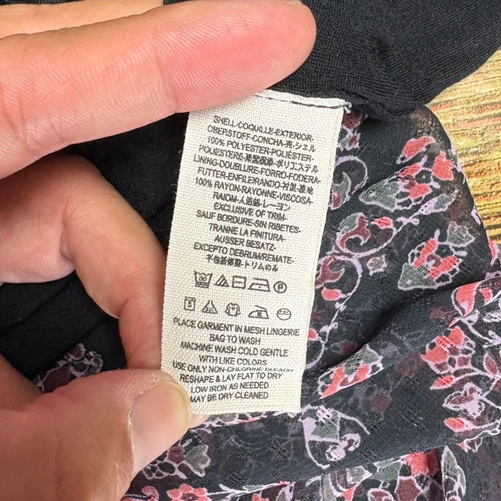 Free People Moroccan Printed Lace Yoke Slit Front Maxi Dress Black Pink 8
